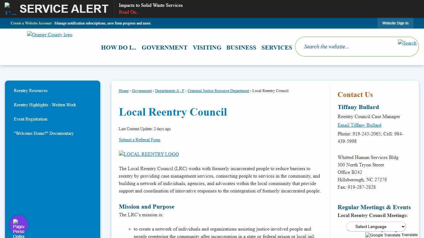 Local Reentry Council  Orange County, NC
